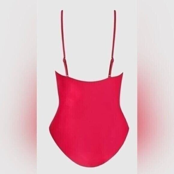 Cupshe Women’s One Piece Swimsuit Medium Pink V-Neck Ruched High Cut Adjustable - Picture 6 of 9